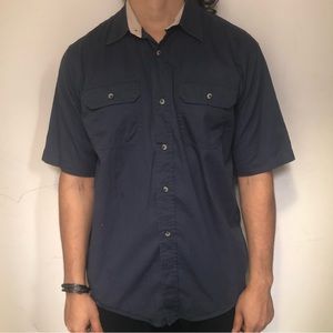 Men navy short sleeve button up Wrangler cotton